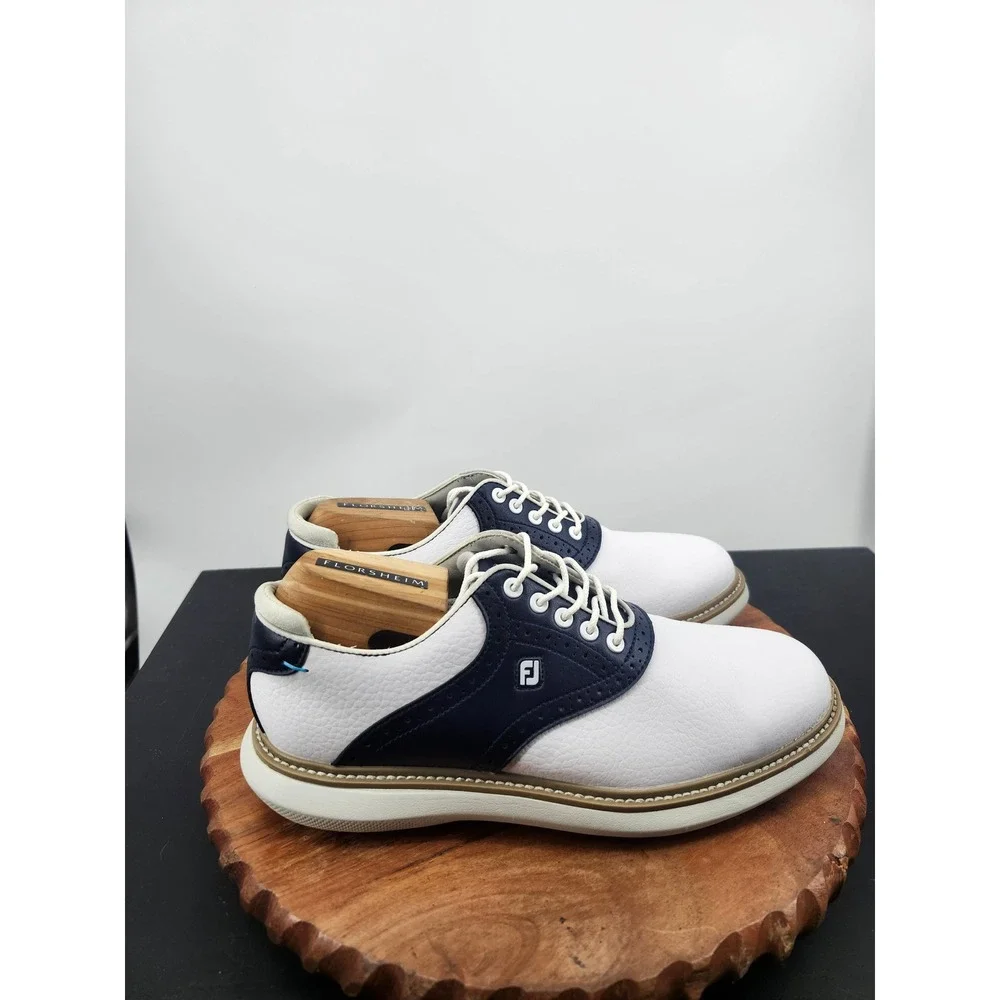FootJoy Traditions Golf Shoes Mens 7.5 White Navy Blue Spiked Leather 57899